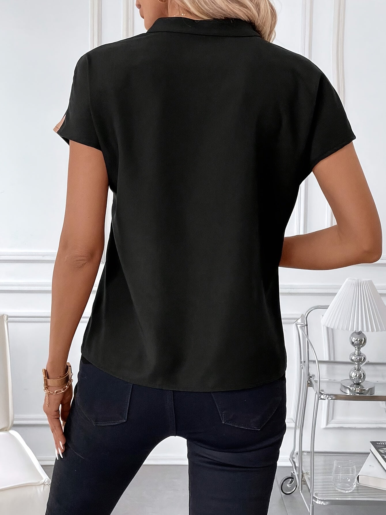 Color Blocked Notched Neckline Shirt